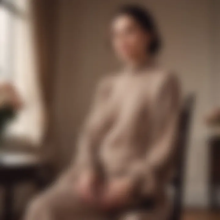 A beautifully styled taupe sweater draped over a chair in an elegant setting.