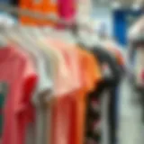 A stylish collection of sweet t-shirts displayed on a rack, showcasing various designs and colors.