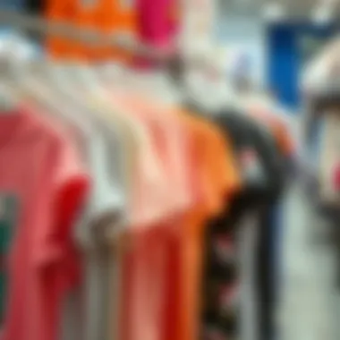 A stylish collection of sweet t-shirts displayed on a rack, showcasing various designs and colors.