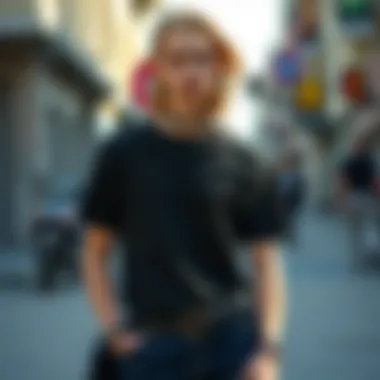 A fashionable individual wearing a sweet t-shirt paired with complementary accessories.