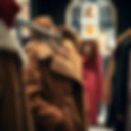 Elegant winter coat selection in a boutique