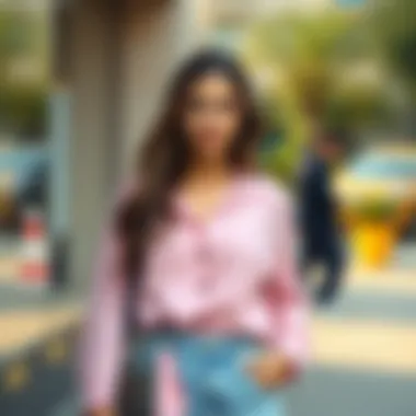 Casual yet stylish appearance with a powder pink tunic