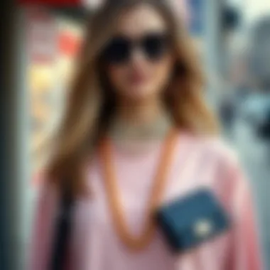 Fashionable accessories complementing a powder pink tunic