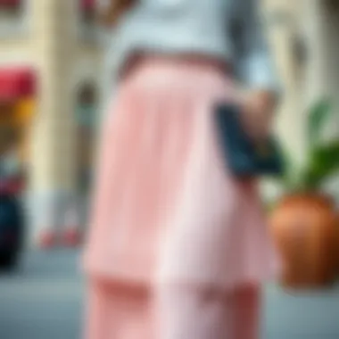 A chic pleated skirt paired with accessories for a complete look.