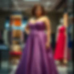 Elegant plus-size evening gown in a boutique setting