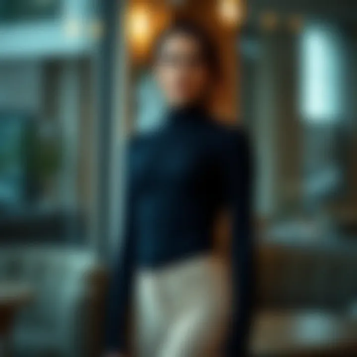 Elegant long-sleeved turtleneck bodysuit in a chic setting