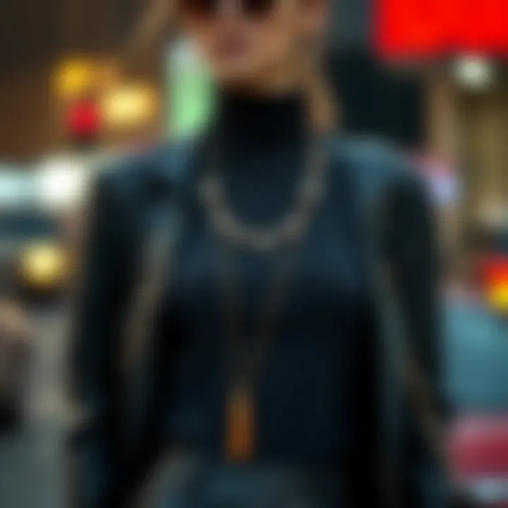 Stylish combination of a turtleneck bodysuit with accessories