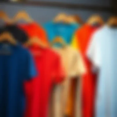 Different color options for V-neck t-shirts displayed