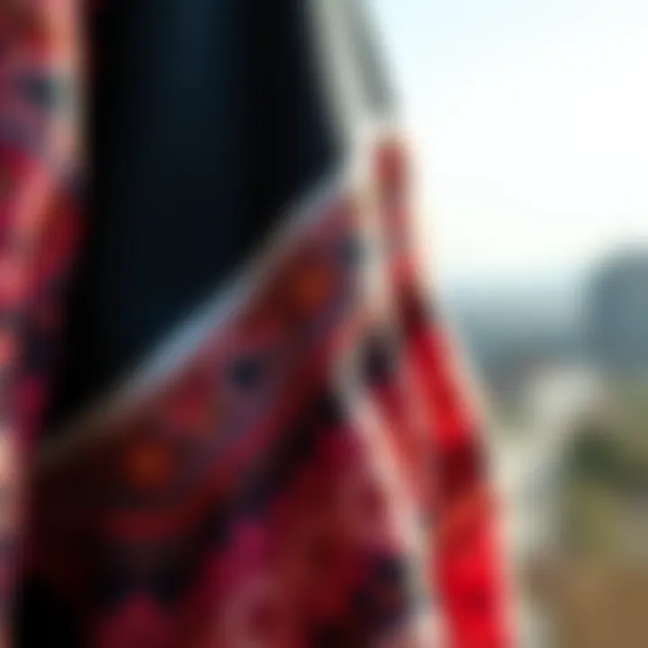 Close-up of the intricate fabric details of a vatkalı abiye