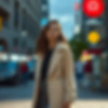 Model showcasing a contemporary vatkalı abiye in an urban setting