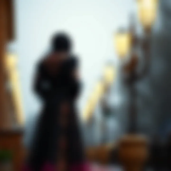 Fashionable modest evening gown with intricate embroidery