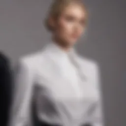 Elegant elastic-collared blouse displayed on a mannequin