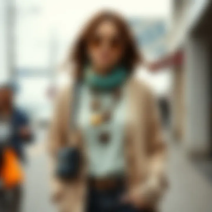 Fashionable layering of summer cardigan with accessories